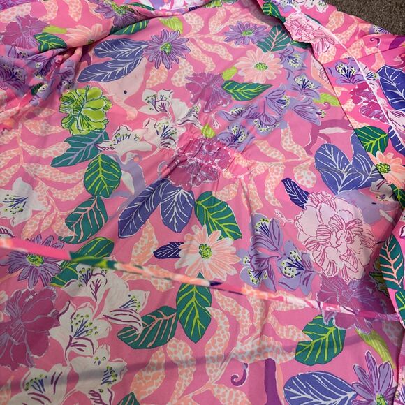 Lilly Pulitzer FLoral Pink Multicolored Robe Size Large/XL - with belt - Picture 7 of 9